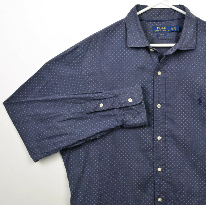 Polo Ralph Lauren Men's XL Slim Navy Blue Polka Dot Spread Collar Button Shirt