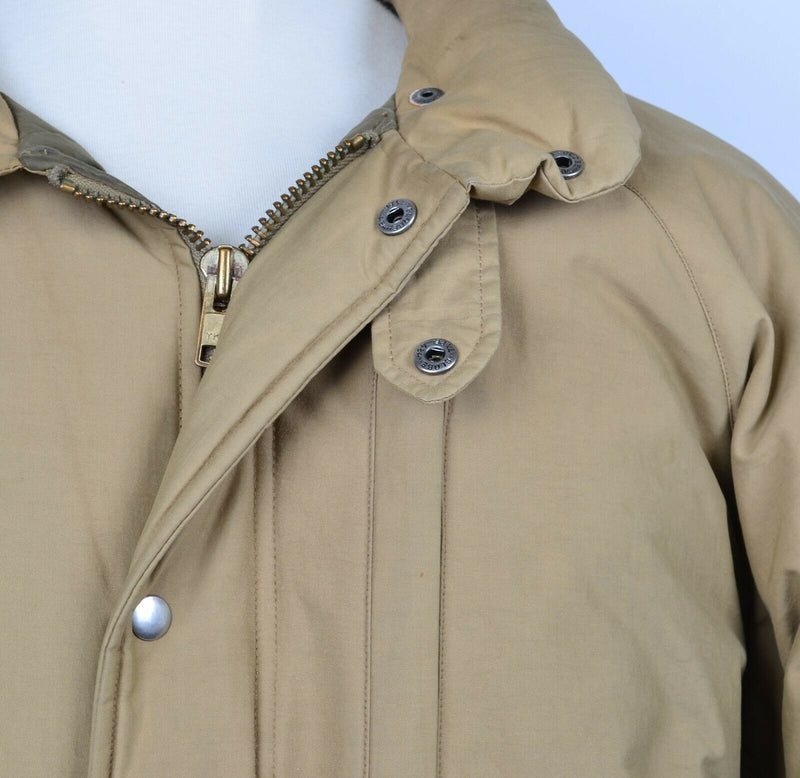 Vintage 80s Polo Ralph Lauren Men's Large Down Puffer Tan Brown Zip Snap Jacket