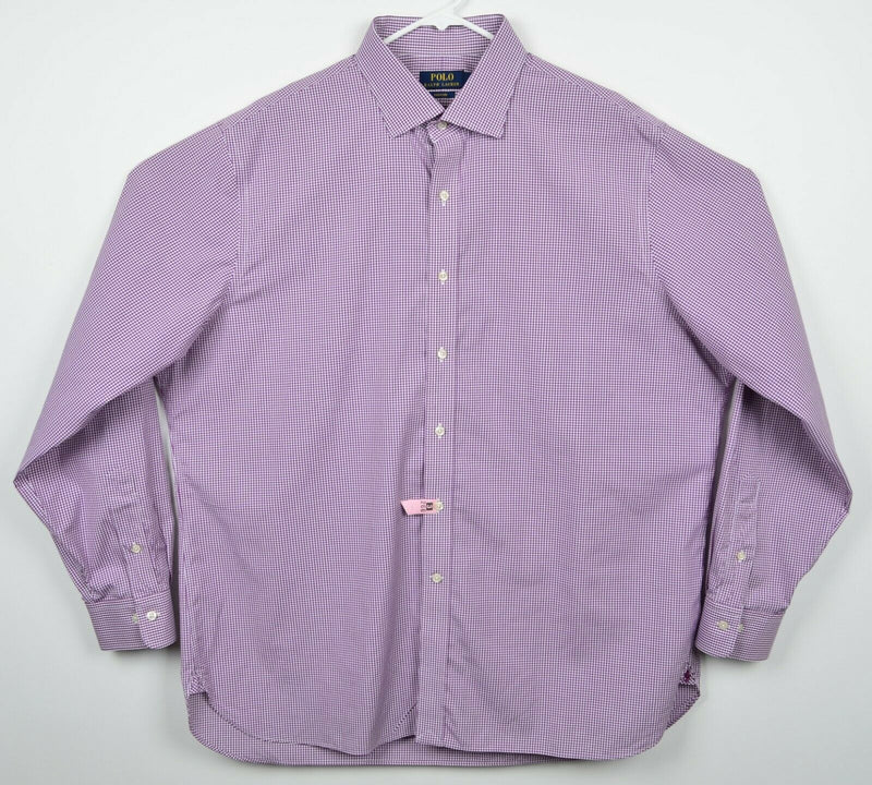 Polo Ralph Lauren Men's 18 36/37 Easy Care Purple Gingham Check Dress Shirt