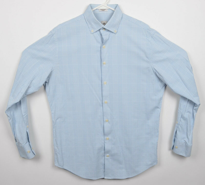 Peter Millar Crown Sport Men's Medium Nylon Wicking Blue Plaid Button-Down Shirt