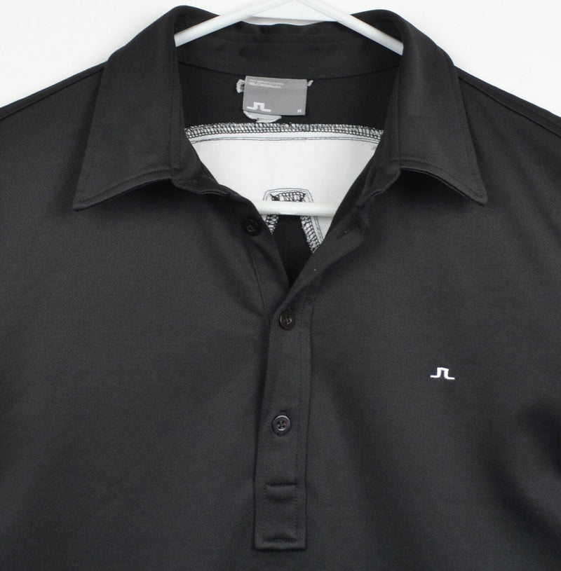 J. Lindeberg Men's Sz Medium Logo Back Black White Performance Golf Polo Shirt