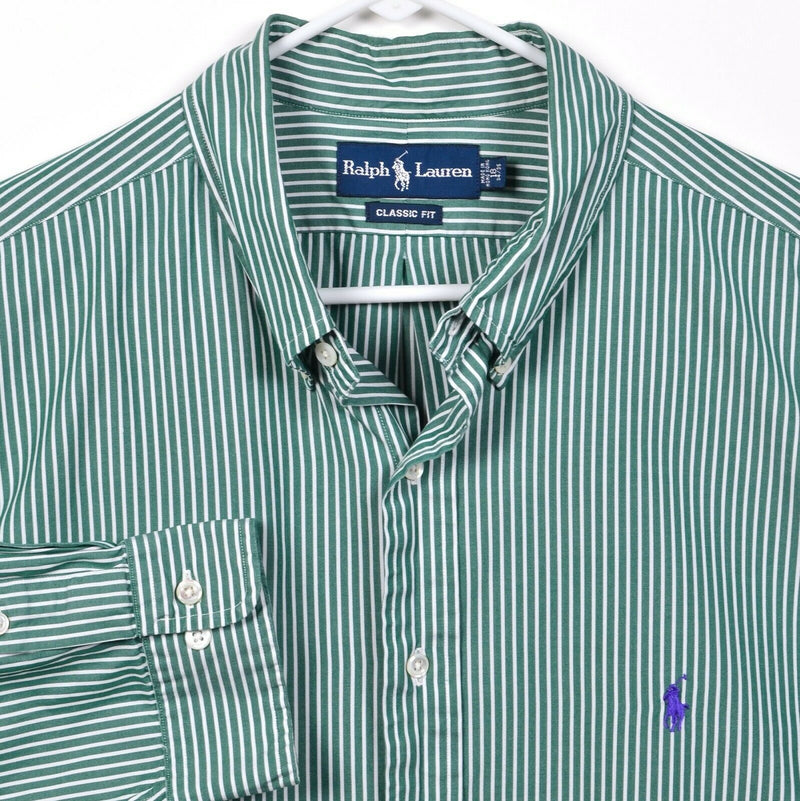 Polo Ralph Lauren Men's 18 (2XL) Classic Fit Green Striped Button-Down Shirt