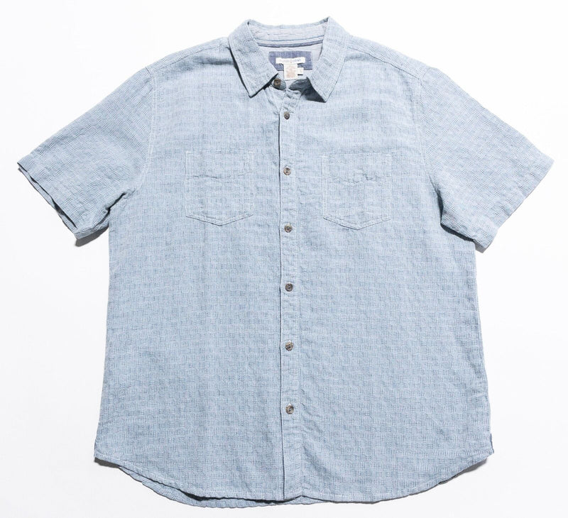 Carbon 2 Cobalt Linen Blend Shirt Men's Large Button-Up Blue Check Textured