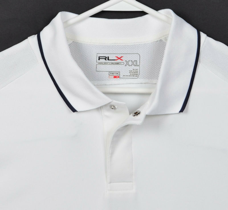 RLX Ralph Lauren Men's 2XL Solid White Vented Snap Collar Wicking Golf Polo