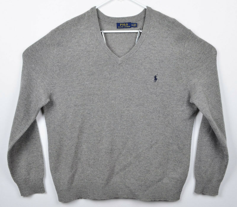 Polo Ralph Lauren Men's Sz XL 100% Lambswool Gray V-Neck Pullover Sweater