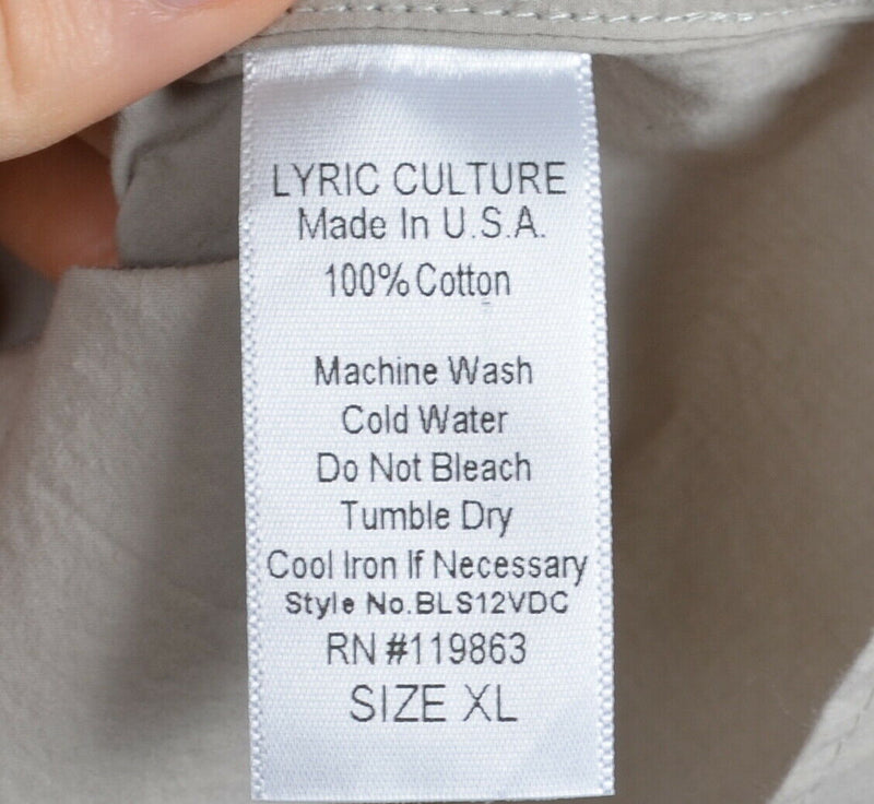 Lyric Culture Men's XL Authentic Hendrix Flip Cuff Beige Rock Music Button Shirt