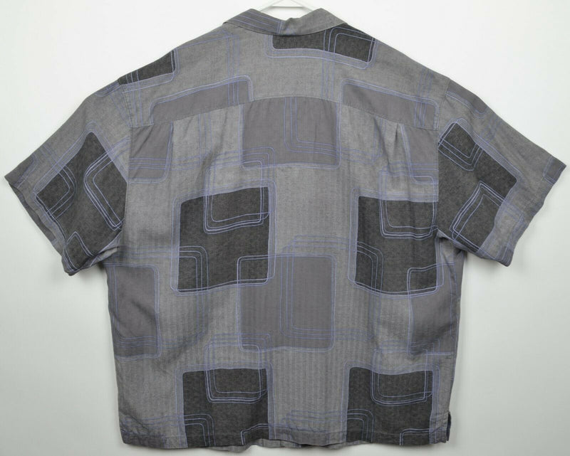Tommy Bahama Men's 1XB (XL Big) 100% Silk Black Gray Button-Front Hawaiian Shirt