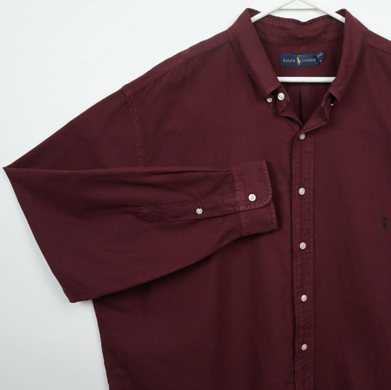 Polo Ralph Lauren Men's 2XB (2XL Big) Solid Maroon Red Button-Down Shirt