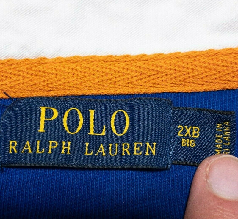 Polo Ralph Lauren 2XB Rugby Shirt Men's Big Blue Long Sleeve Padded Elbows Heavy