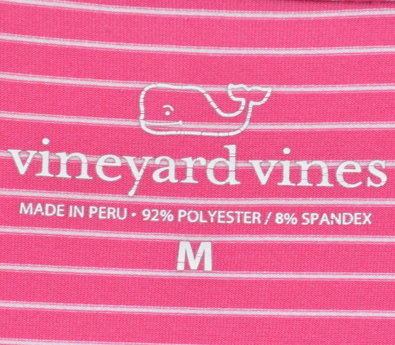 Vineyard Vines Men's Medium Pink Striped Whale Polyester Wicking Golf Polo Shirt