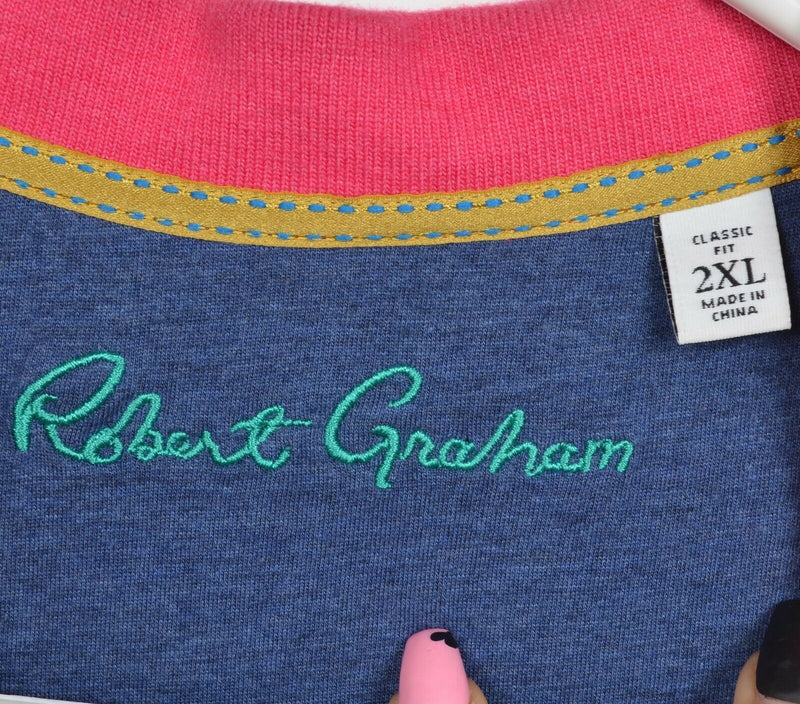 Robert Graham Men's 2XL (Classic Fit) Hot Pink Cotton Modal Blend Polo Shirt