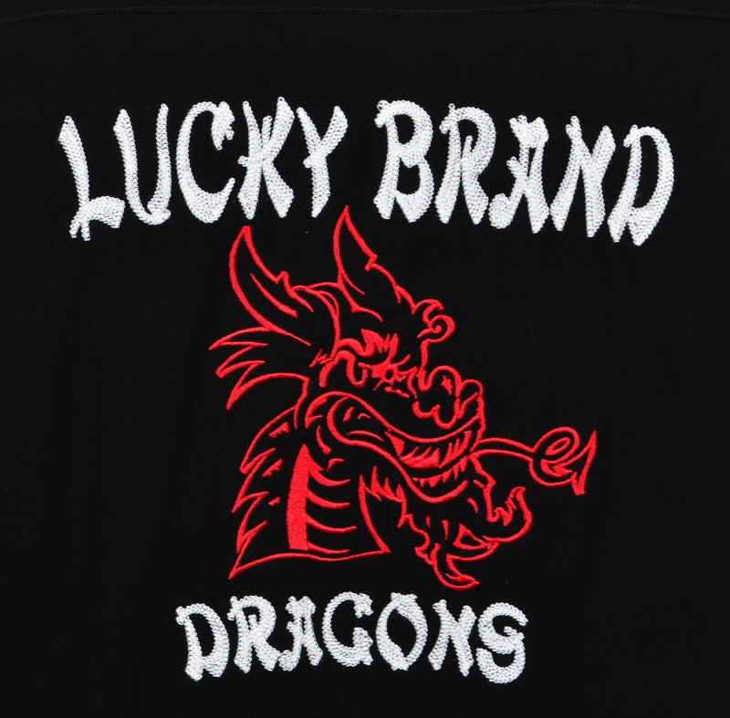 Lucky Brand Men's Sz XL Bowl-A-Rama Dragon Embroidered Retro Bowling Rayon Shirt