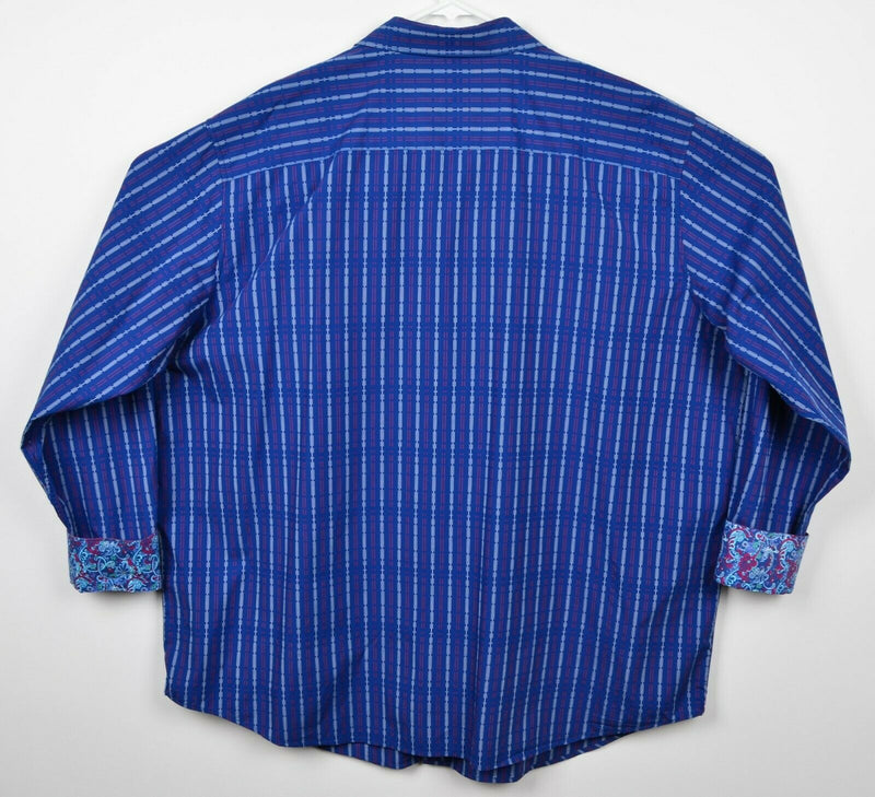 Robert Graham Men's 2XL Flip Cuff Blue Red Striped Paisley Cuffs Designer Shirt