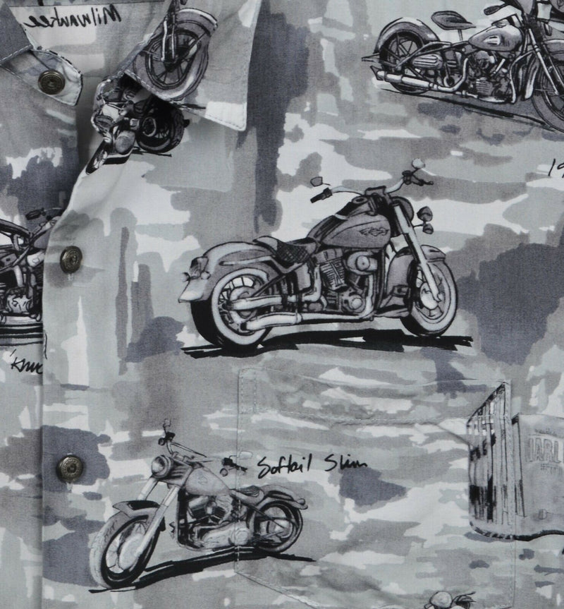 Harley-Davidson Men's 2XL Motorcycle Models Gray Tori Richard Hawaiian Shirt