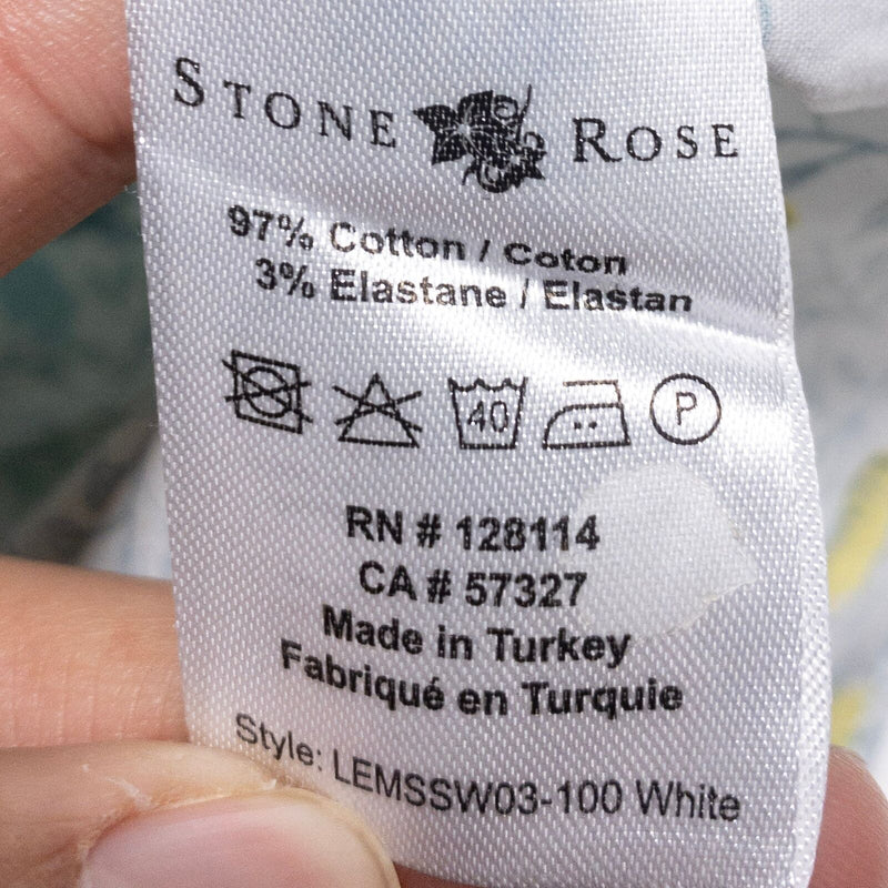 Stone Rose Shirt Men's Large Lemons Print Fruit Floral Button-Up Short Sleeve