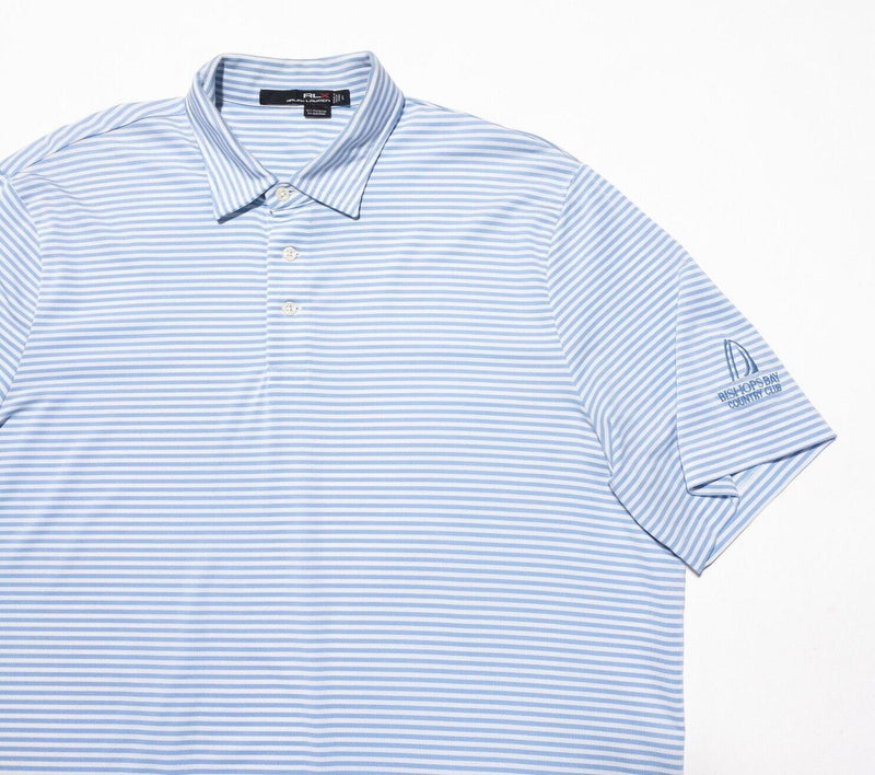 RLX Ralph Lauren Large Golf Shirt Men's Polo Blue White Striped Wicking Stretch