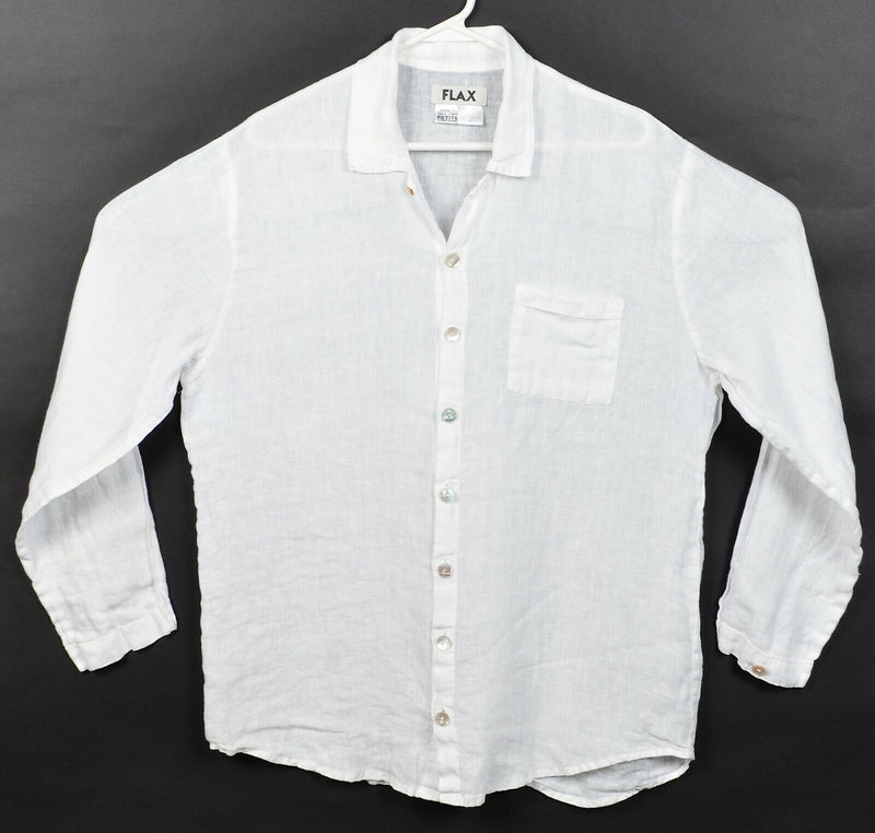 FLAX Jeanne Engelhart Men's Petite/Small 100% Linen Solid White Resortwear Shirt