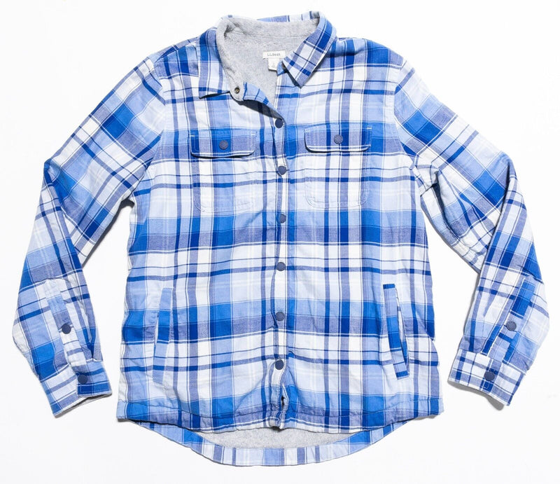 L.L. Bean Fleece Lined Flannel Shirt Women's Small Sherpa Snap Front Blue Plaid