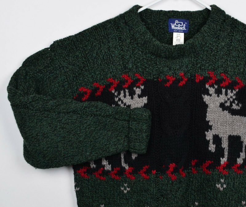 Vintage Woolrich Men's Small Cable-Knit Reindeer Fair Isle Crewneck Sweater