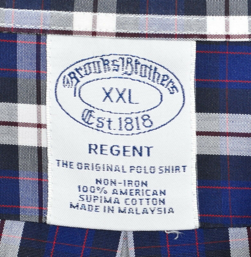 Brooks Brothers Men's 2XL Navy Blue Plaid Non-Iron Regent Logo Button-Down Shirt