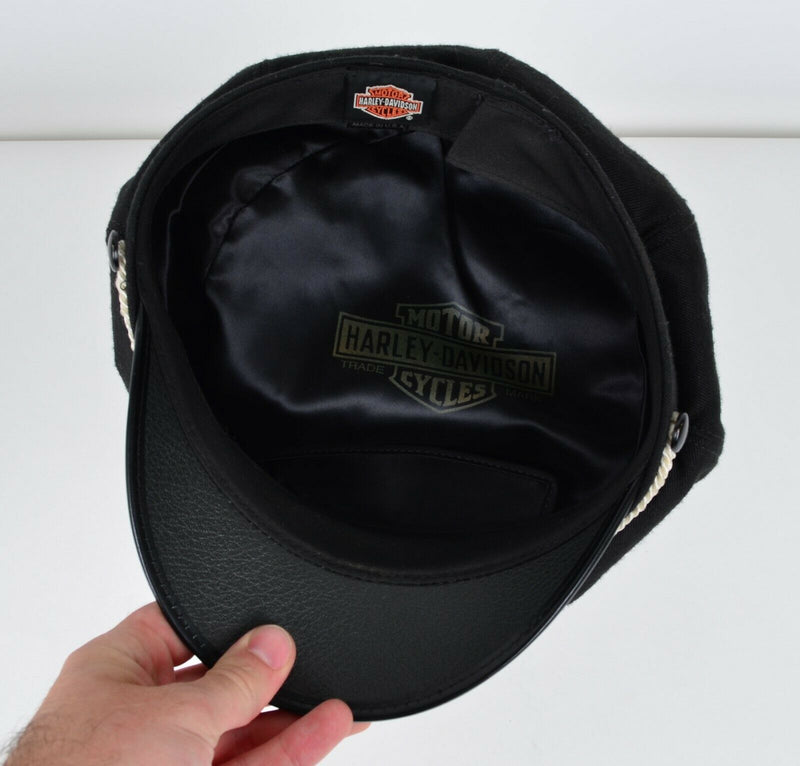 Vtg Harley-Davidson Men's XL Captain’s Motorcycle Black Wool Leather Hat