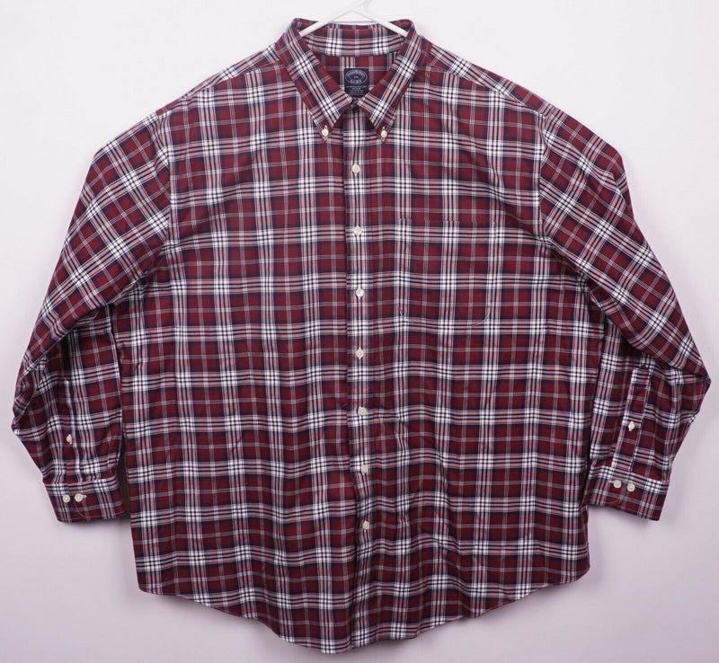 Brooks Brothers Men's 2XL Red Navy Plaid Non-Iron Long Sleeve Button-Down Shirt