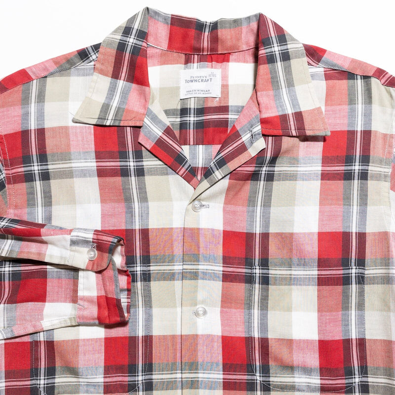 Vintage 60s Penney's Towncraft Shirt Mens Medium Red Plaid Camp Collar Wash Wear