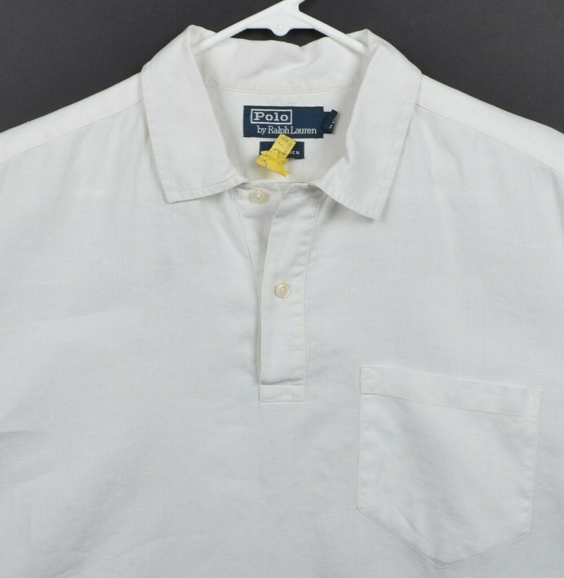 Polo Ralph Lauren Men's Large 100% Linen Innis White Pocket Camp Shirt