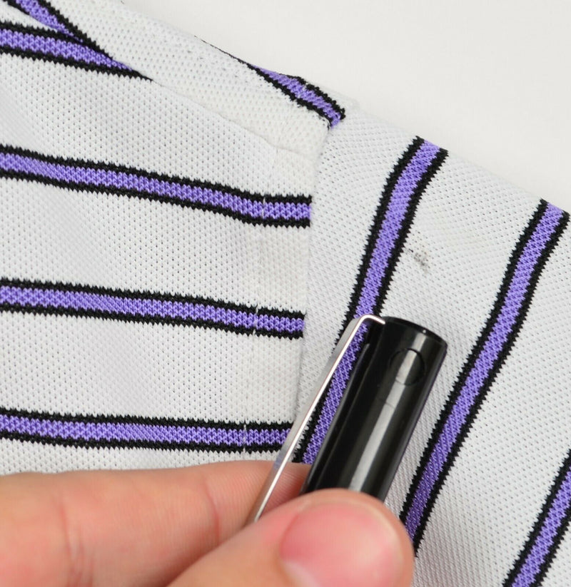 Peter Millar Summer Comfort Men's XL White Purple Striped Golf Polo Shirt
