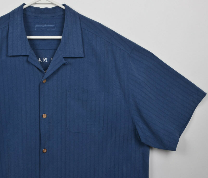 Tommy Bahama Men's XL Marlin Clay Shot Silk Blue Fin Embroidered Hawaiian Shirt
