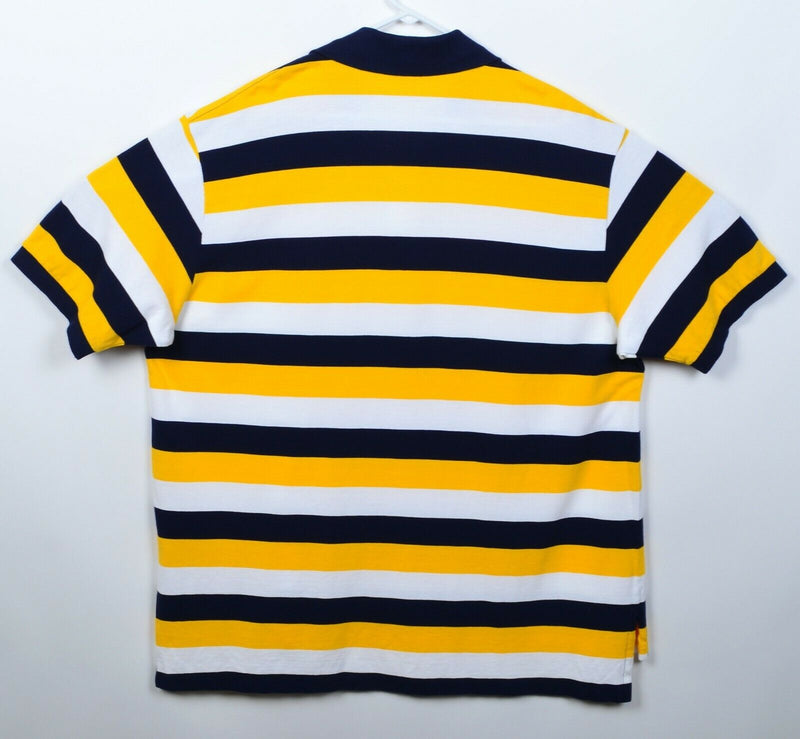 Polo Ralph Lauren Men's 2XB (2XL Big) Navy Blue Yellow Chunky Stripe Polo Shirt