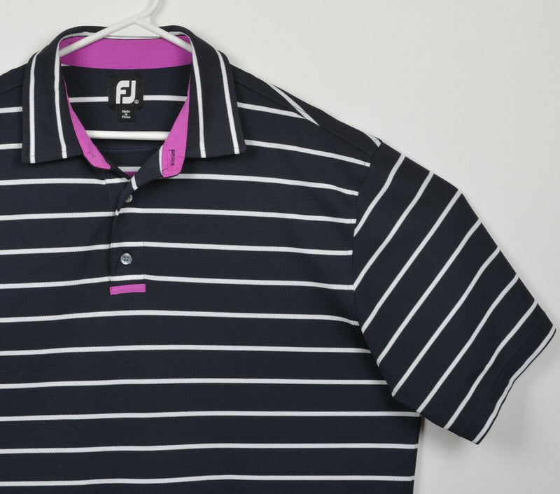 FootJoy Men's XL Dark Navy Blue Striped Wicking Polyester FJ Golf Polo Shirt