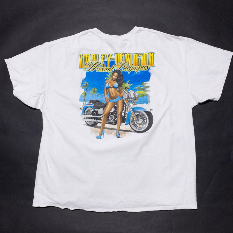 Harley-Davidson Bahamas T-Shirt Men's 2XL Pinup Girl White Double-Sided Biker