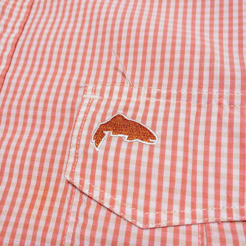 Simms Fishing Shirt Men's XL Long Sleeve Orange/Pink Check Long Sleeve Button