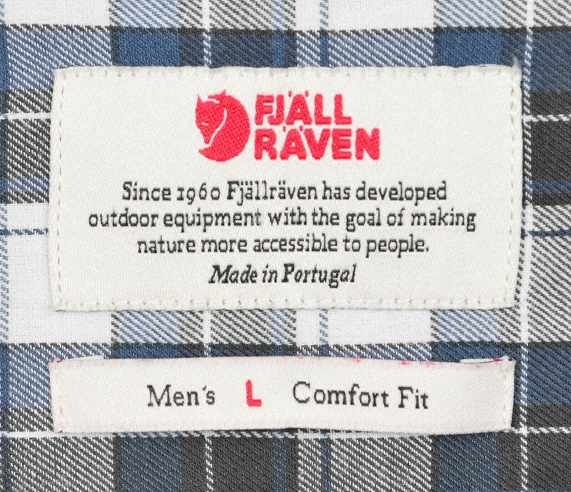 Fjallraven Men's Large Comfort Fit Blue Gray Plaid Cotton Wool Blend Singi Shirt