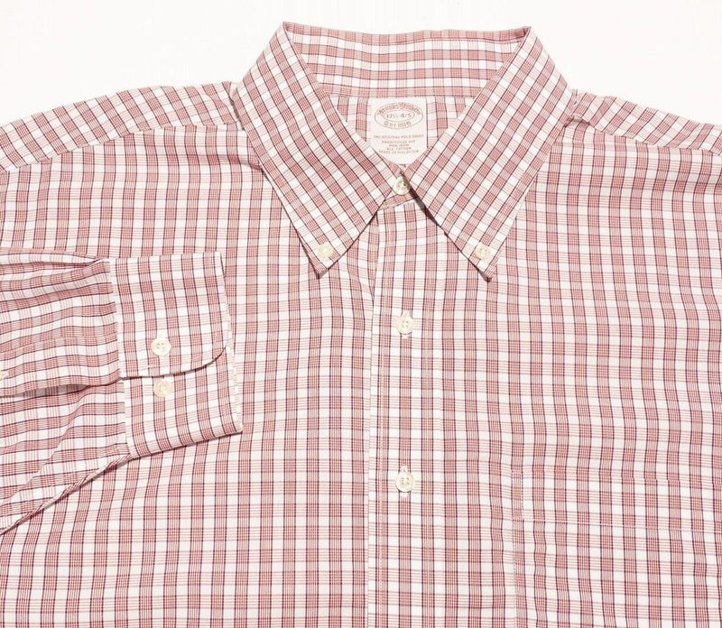 Brooks Brothers 17.5 Dress Shirt Men's Non-Iron Pink/Red Plaid Button-Down