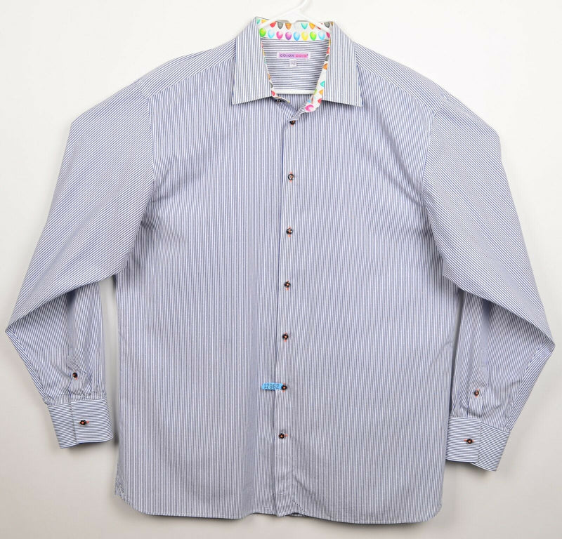 Coton Doux Men's 17.5 Flip Cuff Balloon Blue Striped Button-Front Shirt