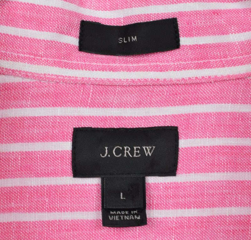 J. Crew Men's Large Slim Baird McNutt Irish Linen Pink Striped Button-Down Shirt