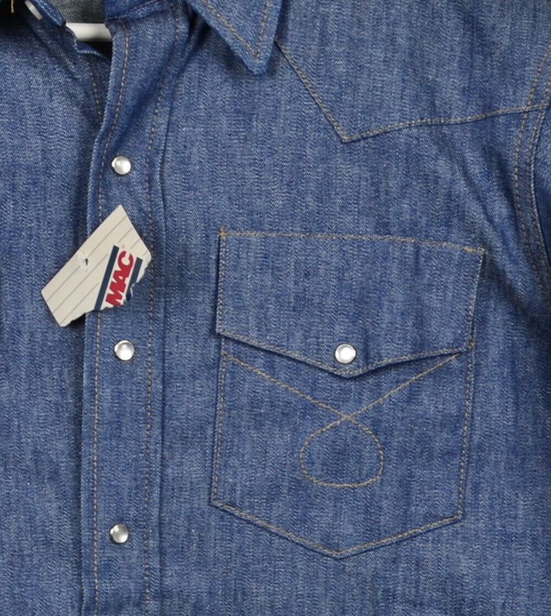 Vintage 70s Big Mac Men's Medium Pearl Snap Denim Blue USA Workwear Shirt