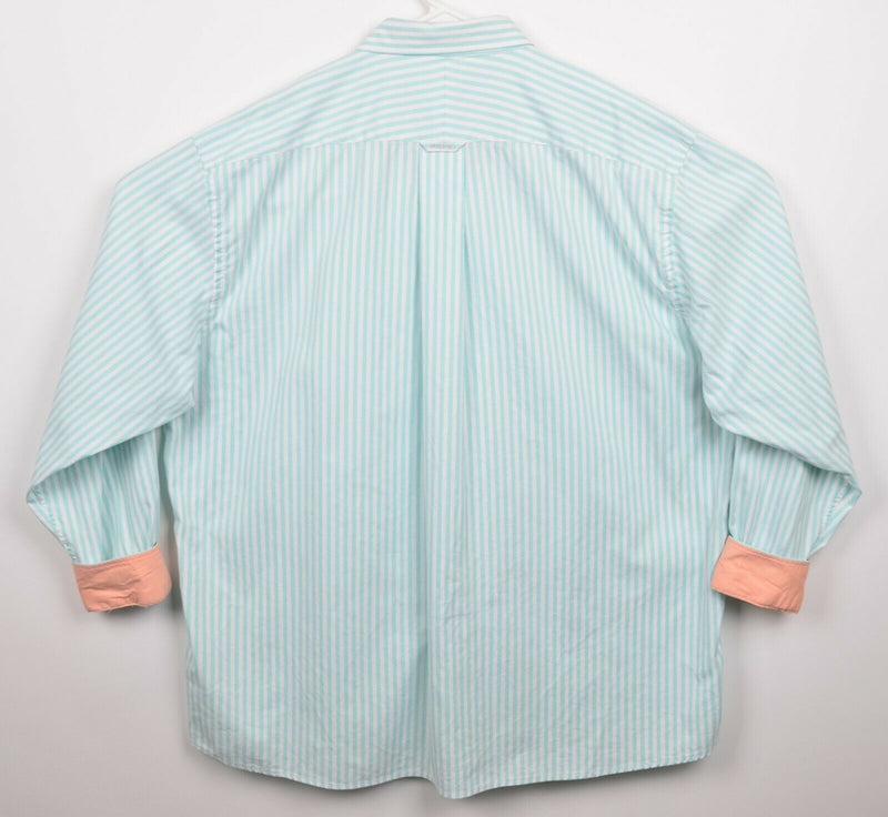 Pusser's Men's 2XL Flip Cuff Blue Striped Flag Logo Nautical Button-Down Shirt