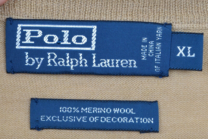 Polo Ralph Lauren Men's Sz XL 100% Merino Wool Cream V-Neck Pullover Sweater