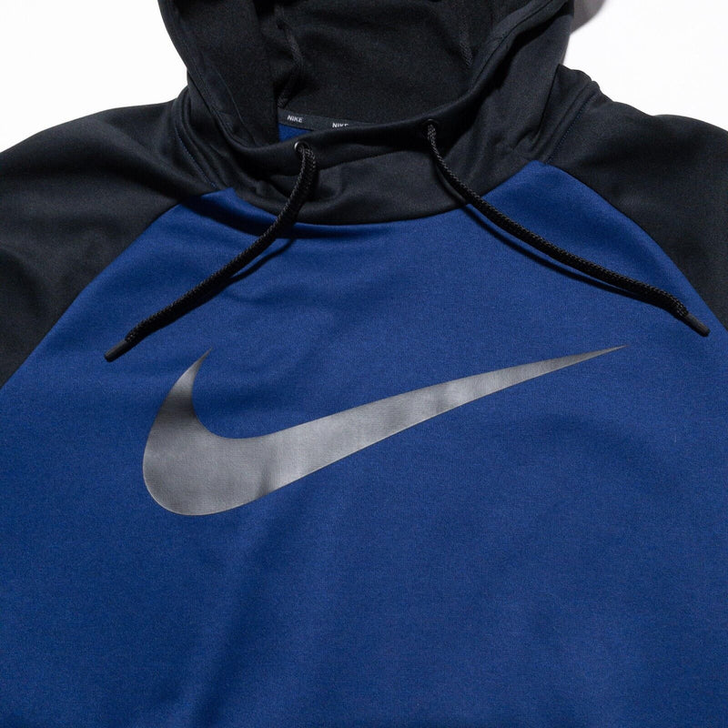 Nike Hoodie Men's XL Swoosh Big Logo Blue Black Pullover Sweatshirt Dri-Fit