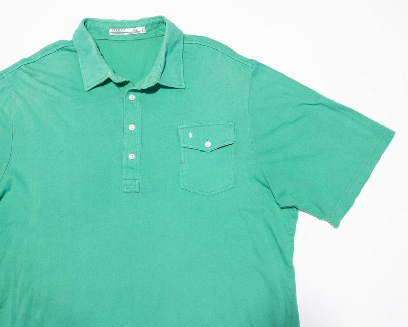 Criquet Polo XXL Men's Shirt Short Sleeve Pocket Solid Green Embroidered Logo