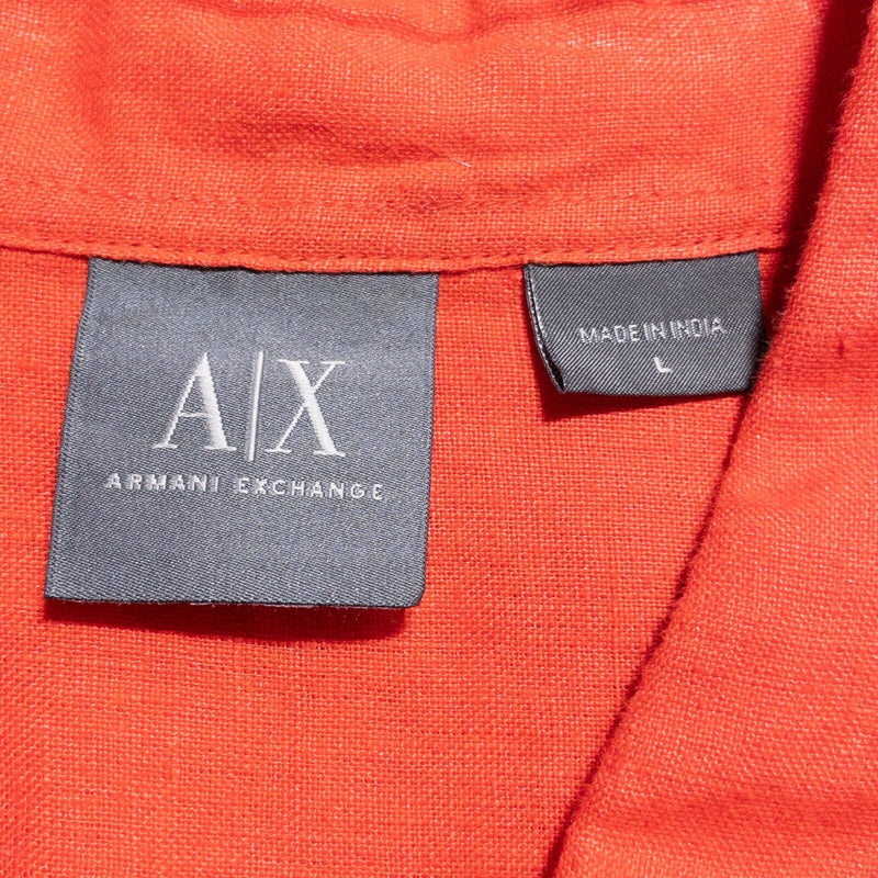 Armani Exchange Linen Pearl Snap Shirt Men's Large Solid Orange Short Sleeve