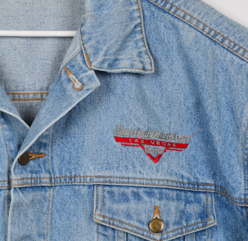 Vintage Harley-Davidson Men's XL Las Vegas Cafe Embroidered Denim Trucker Jacket