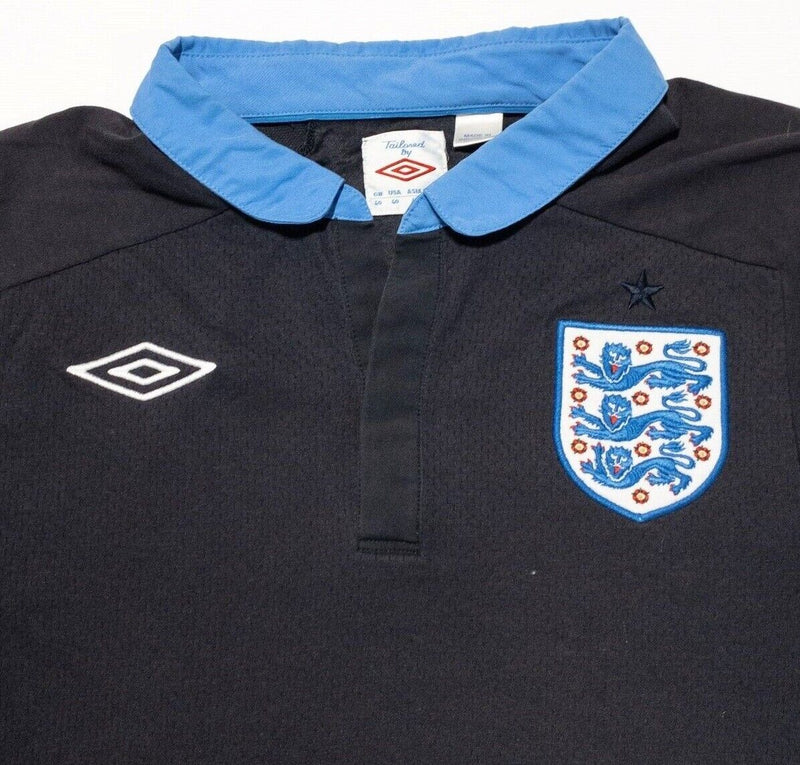 Umbro England Football Jersey Men's 40 Collared Rugby Black Blue Embroidered