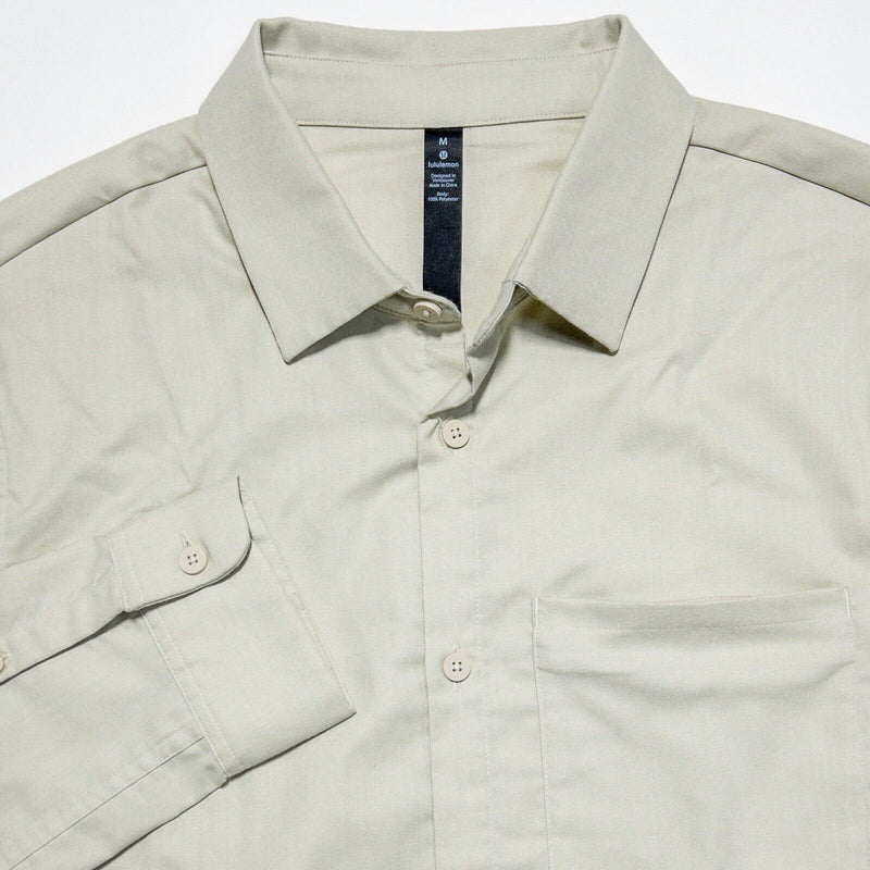 Lululemon Shirt Men's Medium Button-Front Long Sleeve Khaki Tan Athleisure