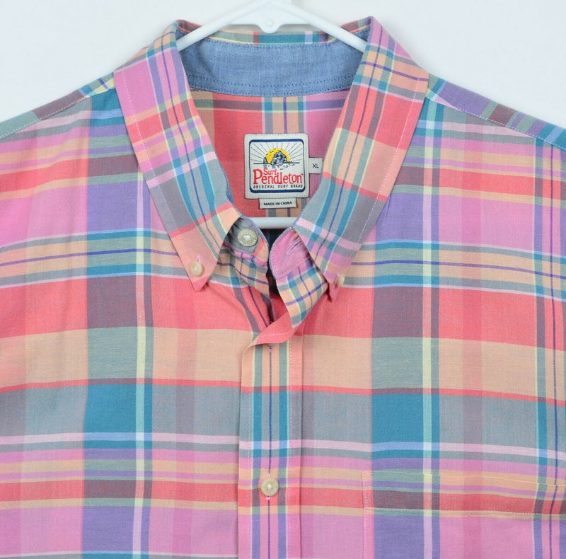 Surf Pendleton Men's XL Pink Plaid Indian Madras Short Sleeve Button-Down Shirt