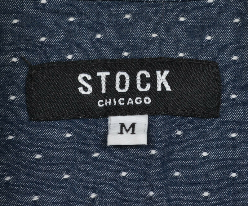 Stock Chicago Men's Medium Blue Polka Dot USA Made Long Sleeve Button-Down Shirt