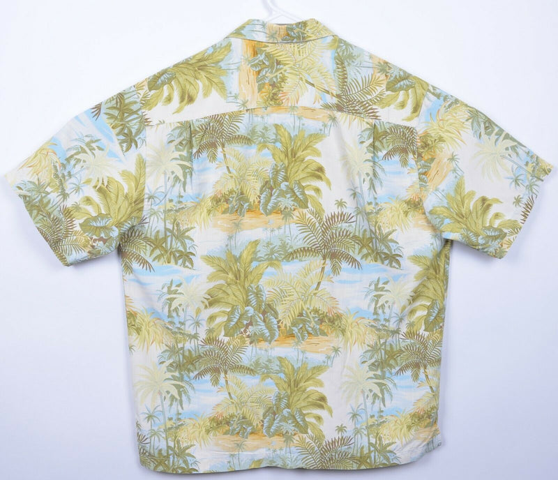 Tommy Bahama Men's Medium 100% Silk Floral Green Palm Tree Hawaiian Aloha Shirt